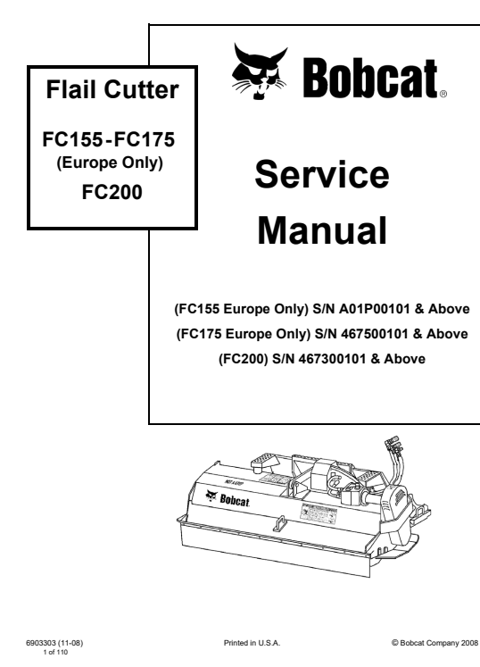 Bobcat Flail Cutter Service Repair Manual