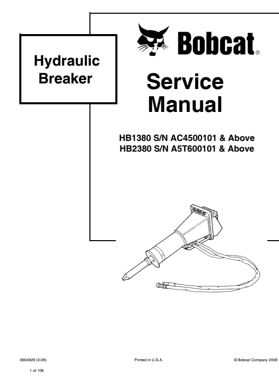 Bobcat Hydraulic Breaker Service Repair Manual