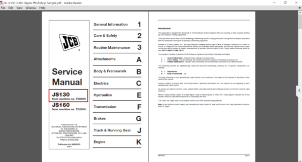 JCB JS130 Excavator Service Repair Manual - Image 2