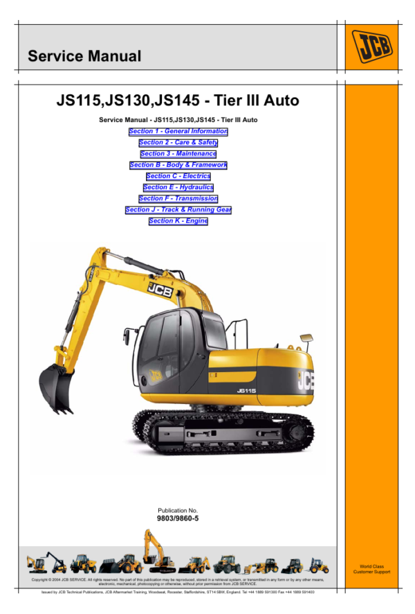 JCB JS115 excavator service manual, offering guidance on repairs and maintenance for optimal performance