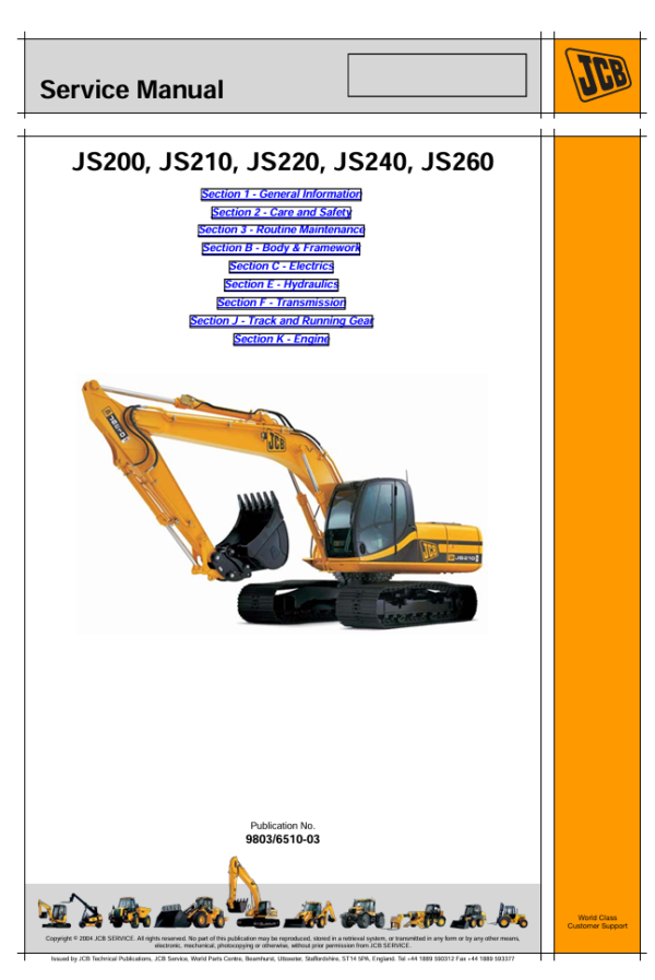 JCB JS200 excavator service manual, outlining repair techniques and maintenance protocols for optimal performance