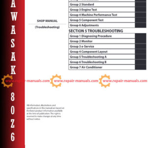 Troubleshooting manual for Kawasaki 80Z6 Wheel Loader, providing guidance for efficient maintenance and repair procedures