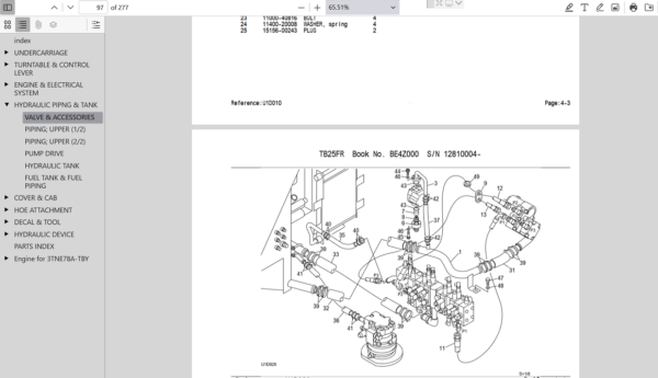 parts manual for the Takeuchi TB25FR excavator, essential for understanding components and maintenance