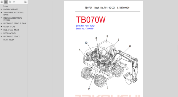 Parts manual for Takeuchi TB070W Excavator, information for identifying and servicing machine components