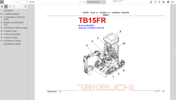 Takeuchi TB15FR Excavator Parts Manual - Image 2