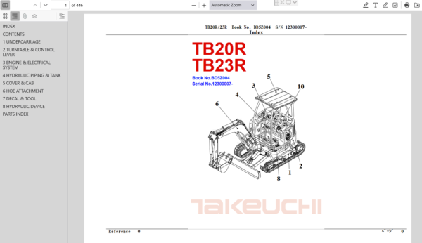 parts manual for the Takeuchi TB15FR excavator, essential for understanding components