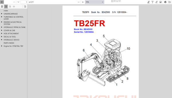 parts manual for the Takeuchi TB25FR excavator, essential for understanding components and maintenance