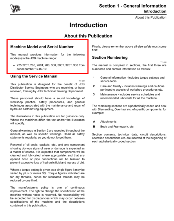 Comprehensive repair manual for JCB 225T Skid Steer, covering service guidelines and maintenance tips