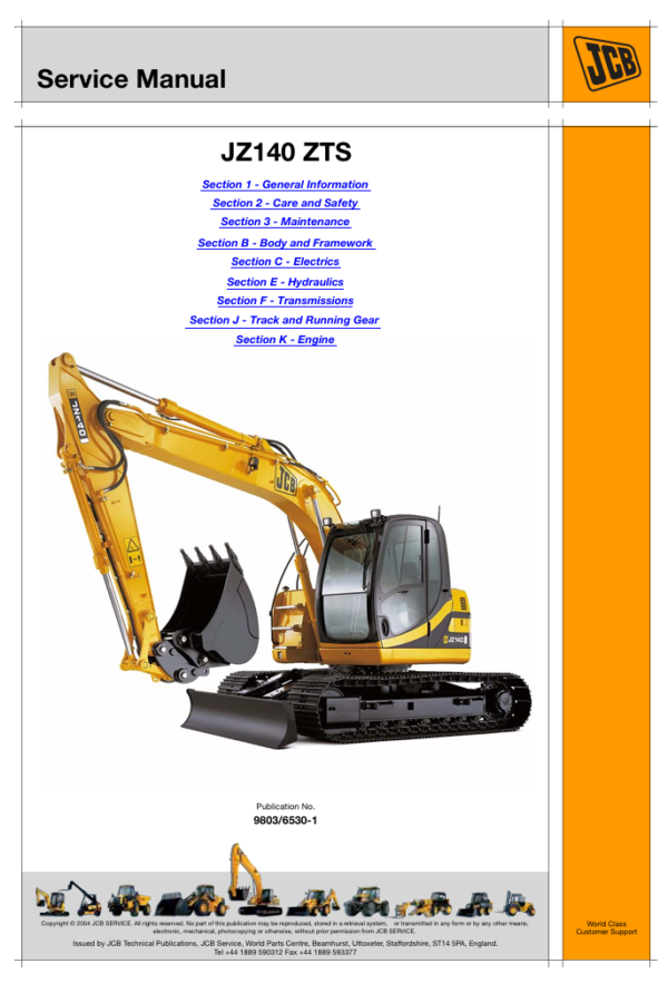 Comprehensive service manual for JCB JZ140 ZTS excavator, including repair guidelines and maintenance