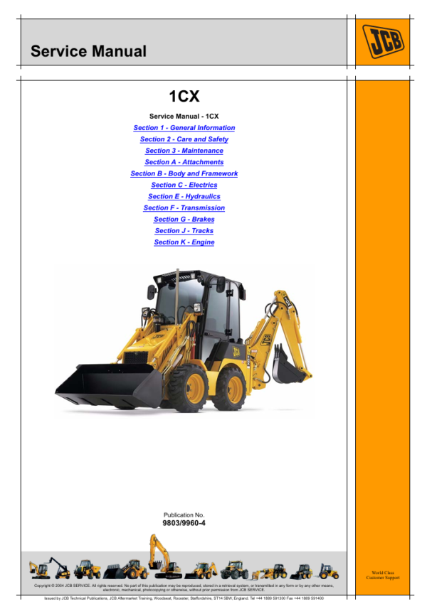 Detailed service repair manual for JCB 1CX Backhoe Loader, featuring essential maintenance instructions and repair techniques