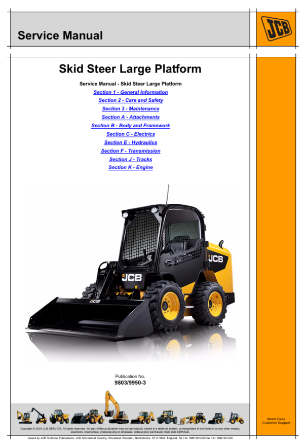 Detailed service and repair manual for the JCB 225T Skid Steer, including troubleshooting and maintenance information