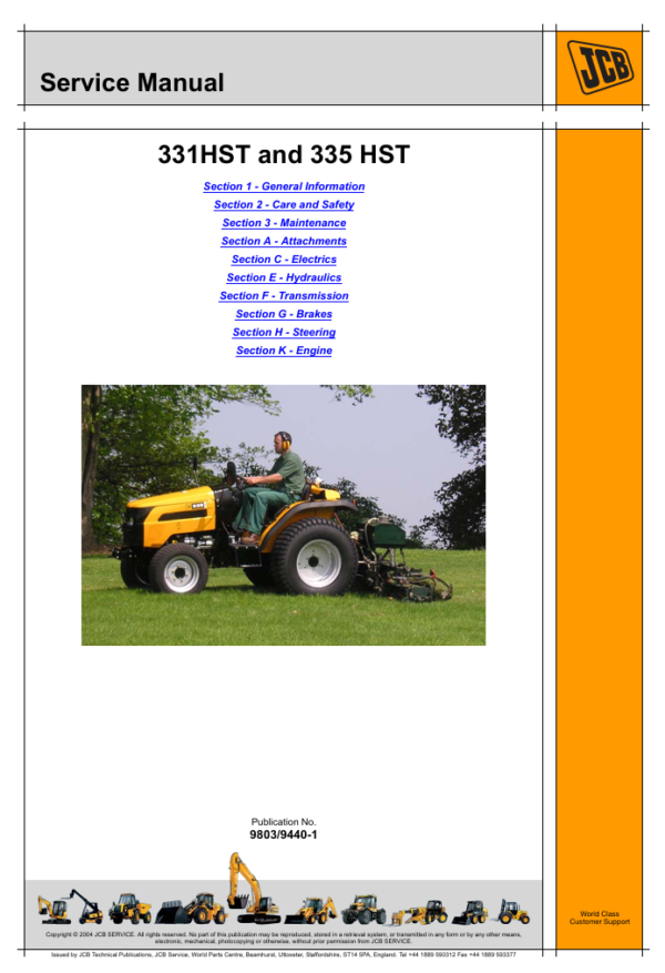 Detailed repair manual for JCB 331 HST tractor, offering guidance on service and maintenance procedures