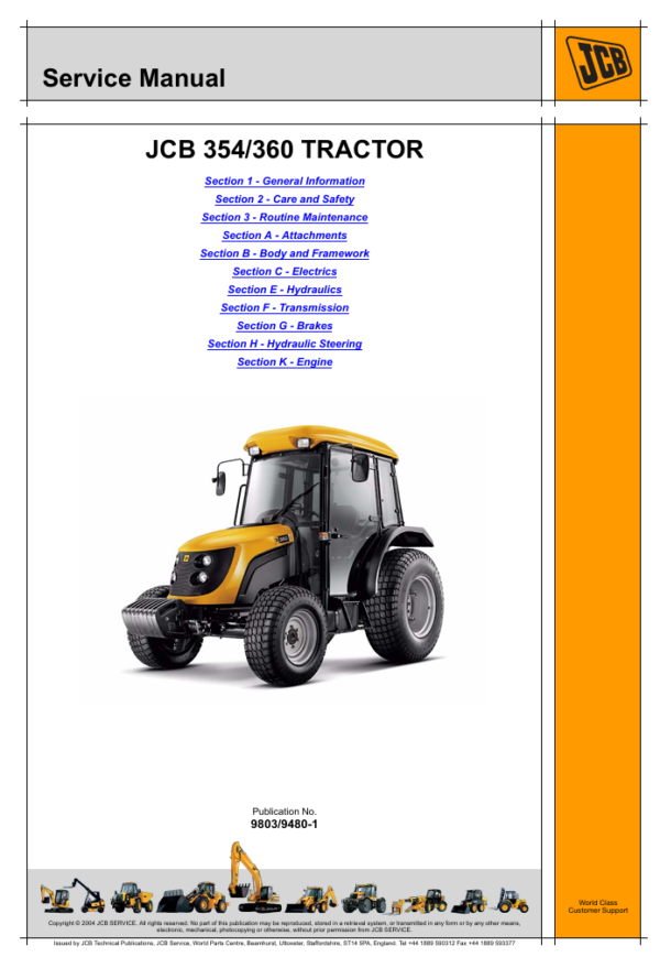 JCB 360 Tractor Service Repair Manual cover featuring a detailed guide for maintenance and repairs