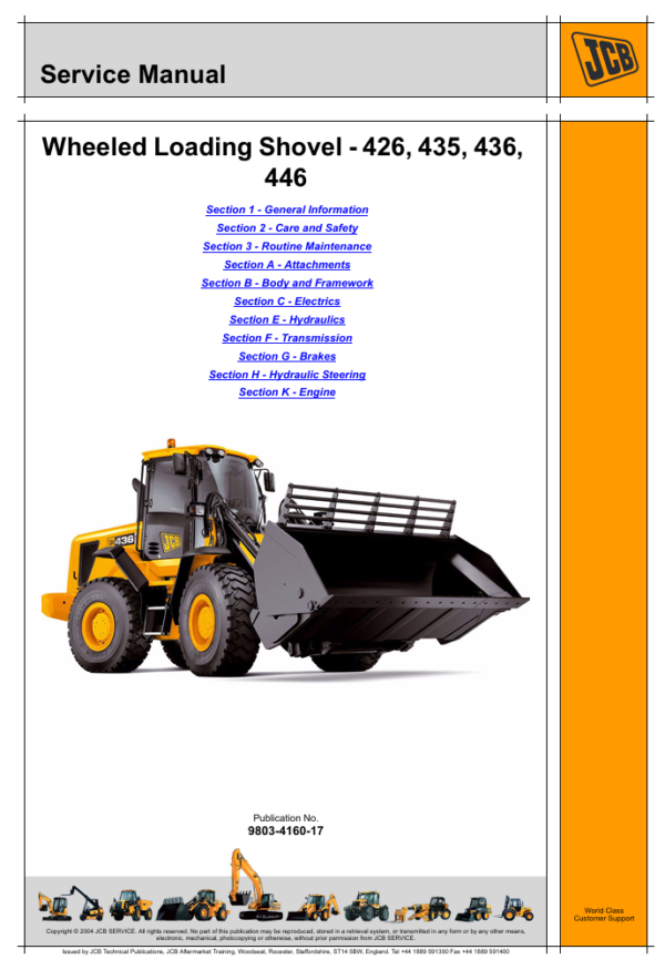 Comprehensive service manual for JCB 435 Wheeled Loading Shovel, covering repair and maintenance