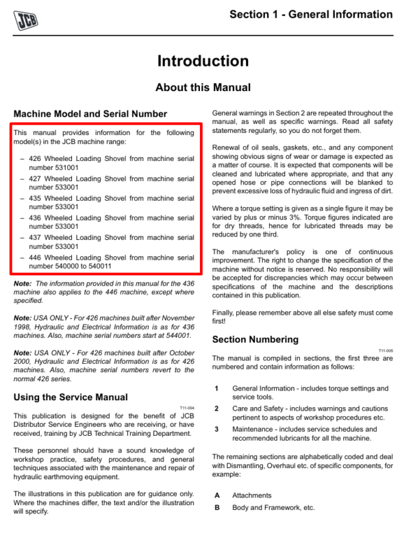 Detailed service and repair manual for the JCB 437 Wheeled Loader, focusing on maintenance and repair