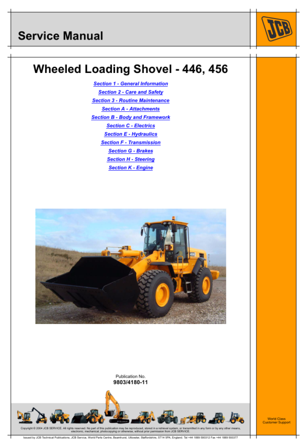 JCB 446 Wheeled Loader Service Repair Manual cover, designed for effective maintenance and repair guidance