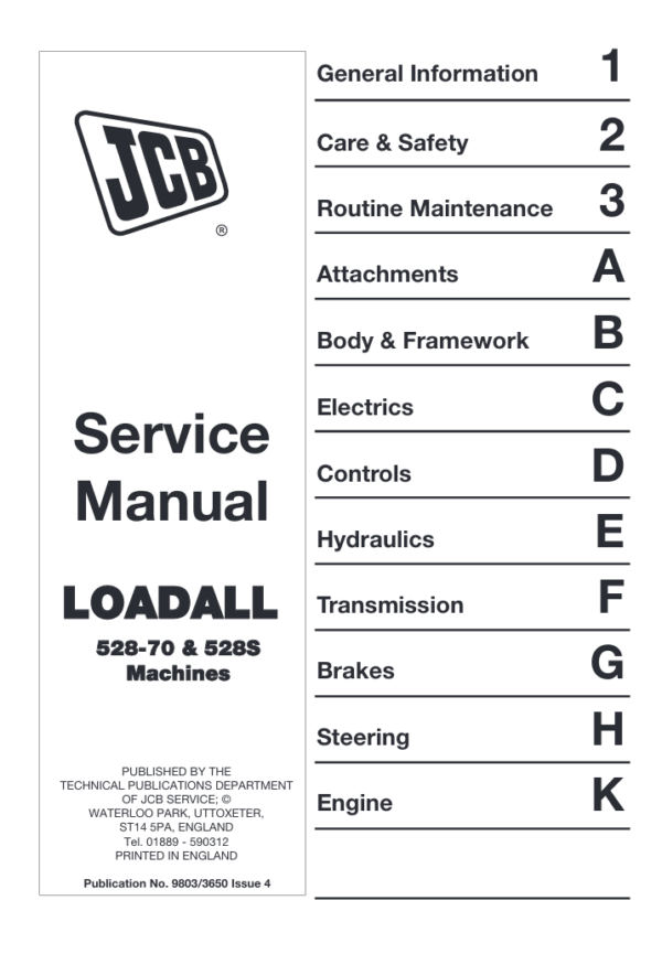 Detailed repair manual for JCB 528-70 Loadall, focusing on service procedures and maintenance practices