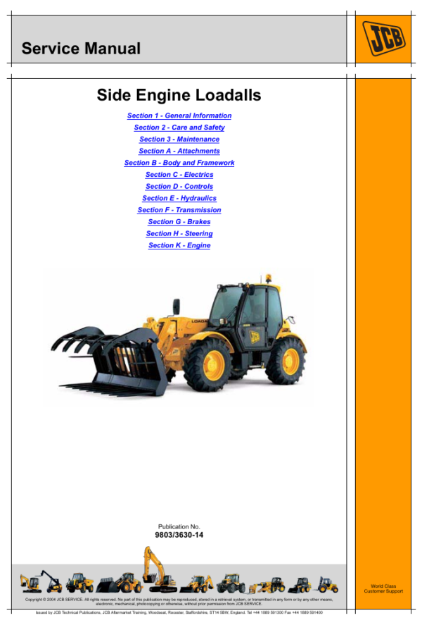 Comprehensive service manual for JCB 532-120 Side Engine Loadall, covering repair and maintenance guidelines