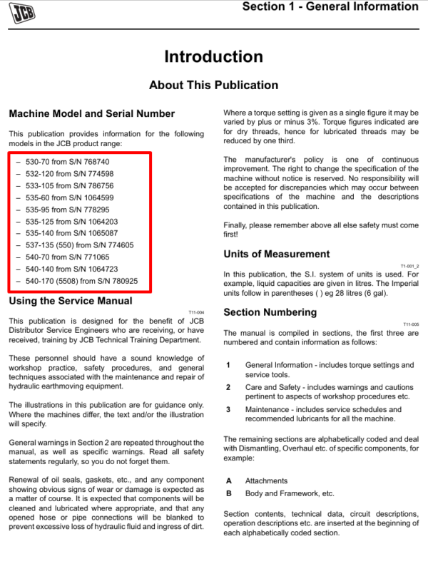JCB 535-140 Side Engine Loadall repair manual, offering guidance on service and maintenance procedures