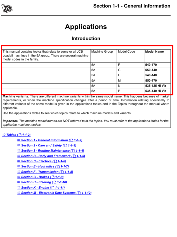 JCB 540-170 telehandler service manual, offering detailed guidelines for maintenance and effective operation of the equipment