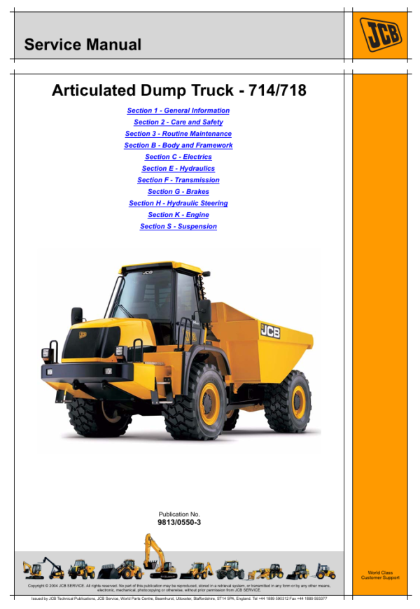 Comprehensive service manual for JCB 718 Dump Truck, covering repair guidelines and maintenance tips