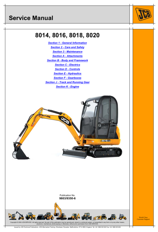 Service repair manual for JCB 8014 Mini Excavator, detailing maintenance and troubleshooting procedures