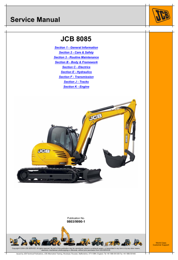 Detailed JCB 8085 Excavator Service Repair Manual highlighting key service procedures and troubleshooting tips