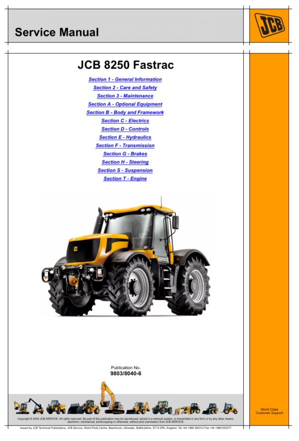 JCB 8250 Fastrac Tractor Service Repair Manual - Image 2