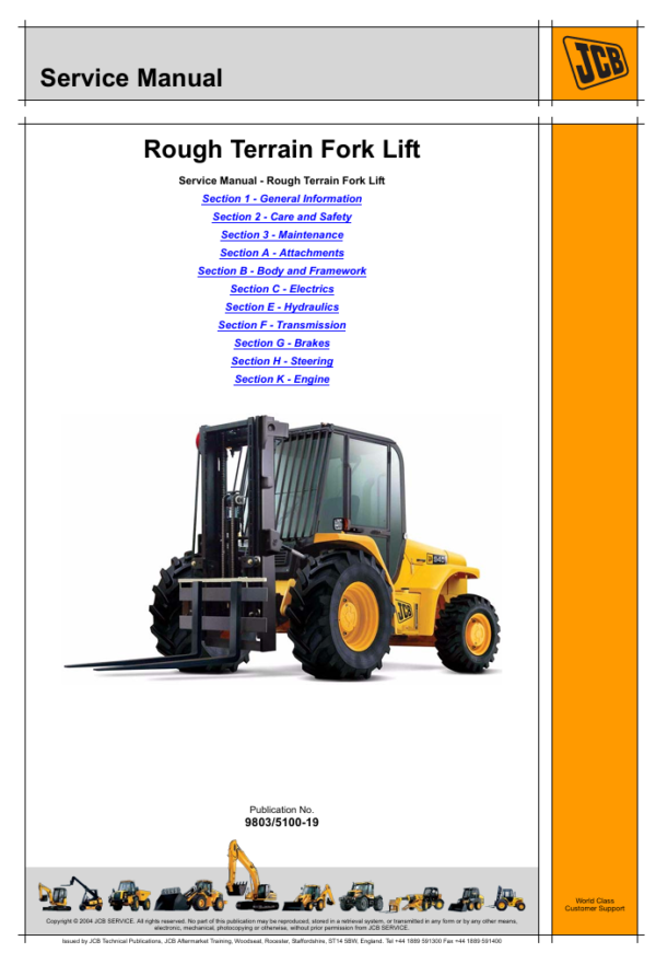 Service Repair Manual for JCB 926 Fork Lift, displaying comprehensive repair instructions and maintenance tips