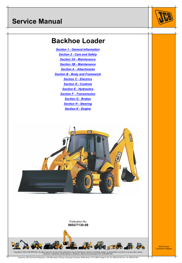 Repair manual for JCB backhoe loader, featuring step-by-step guidance for servicing and maintaining the equipment.