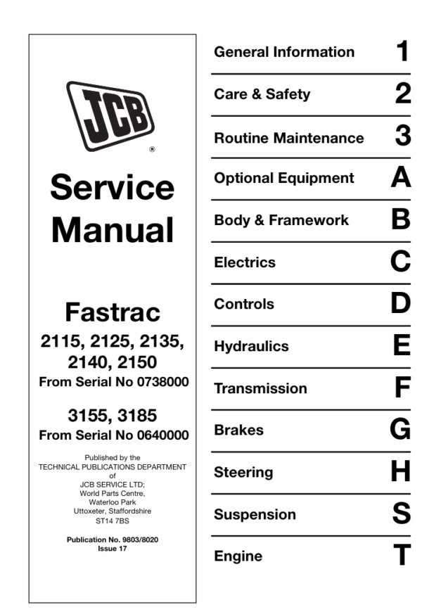 JCB 2125 Fastrac Service Repair Manual, providing comprehensive repair and service information for efficient machinery upkeep