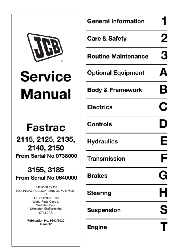 JCB 2135 Fastrac Service Repair Manual cover, illustrating vital repair guidelines and maintenance strategies for the equipment