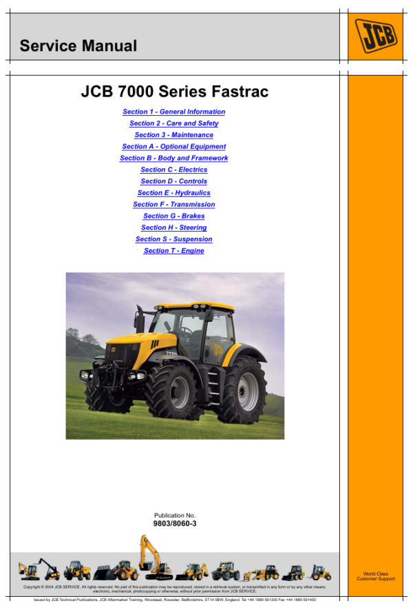 Comprehensive service manual for JCB 7170 Fastrac, covering repair and maintenance guidelines
