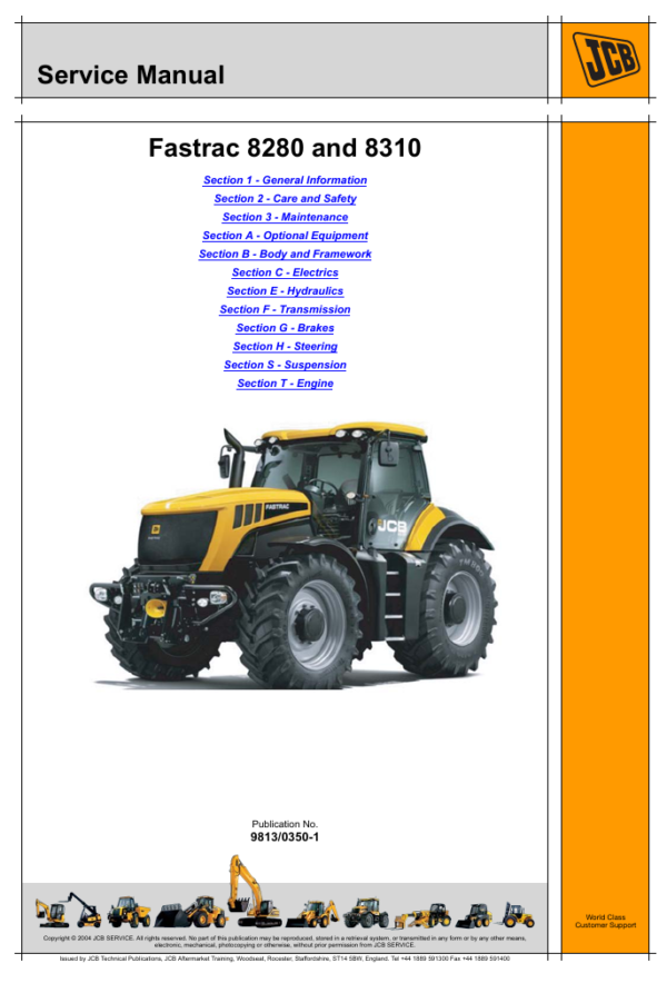 CB Fastrac 8280 Service Repair Manual cover featuring detailed maintenance and repair guidelines for the tractor
