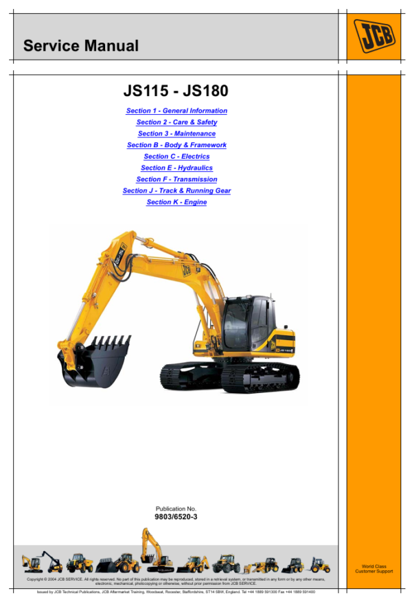 JCB JS115 Excavator service manual, providing essential repair and maintenance instructions