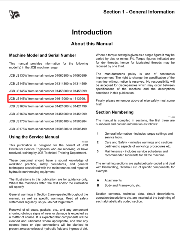 Access the JCB JS145W Wheel Excavator service repair manual for detailed instructions and maintenance tips