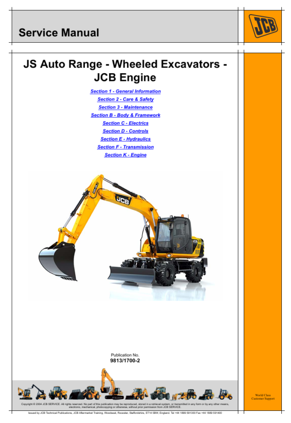 Comprehensive service manual for JCB JS160W Wheeled Excavator, covering repair procedures and maintenance