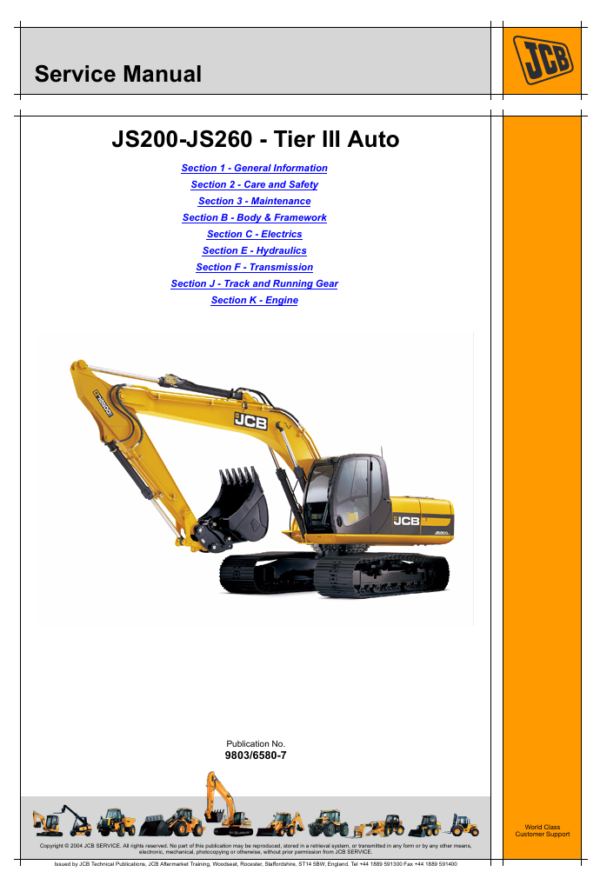 Detailed service and repair manual for the JCB JS220 excavator, focusing on maintenance and operational