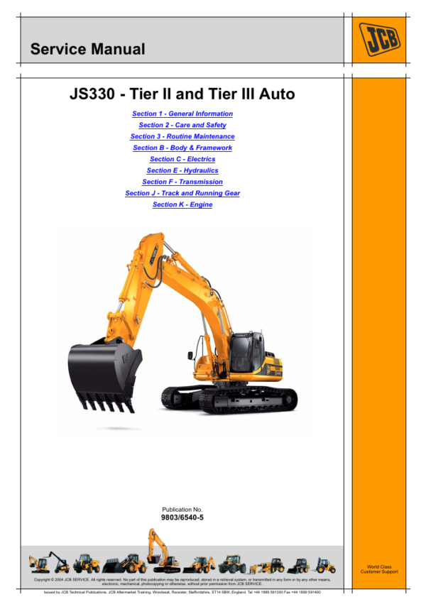 Comprehensive JCB JS330 service manual on repair techniques and maintenance