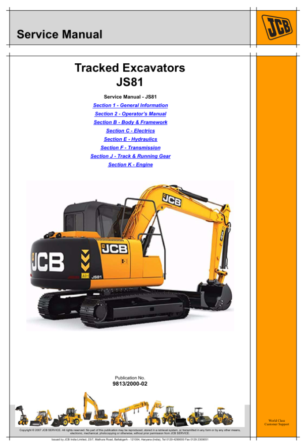 Detailed service and repair manual for the JCB JS81 tracked excavator, focusing on maintenance