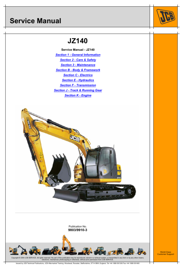 Comprehensive service manual for JCB JZ140 excavator, including repair guidelines and maintenance tips