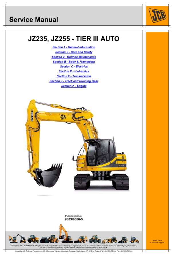 Detailed service and repair manual for the JCB JZ235 excavator, focusing on maintenance and repair