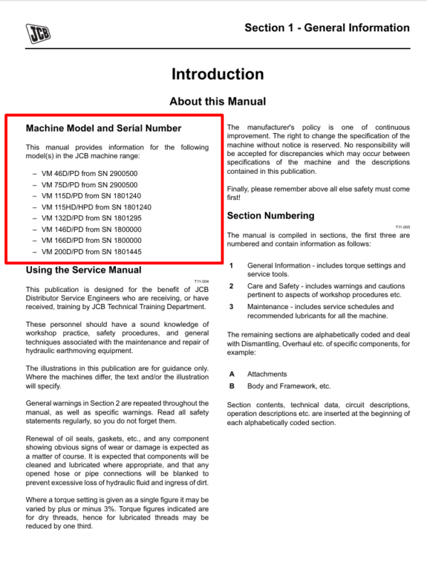 Detailed repair manual for JCB VM RANGE - TIER III road roller, focusing on service and maintenance