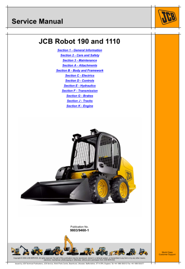 Detailed service and repair manual for the JCB Robot 190 Skid Steer Loader, focusing on maintenance