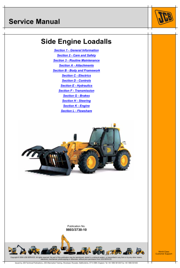 Detailed service manual for JCB telehandler, outlining maintenance procedures and operational best practices