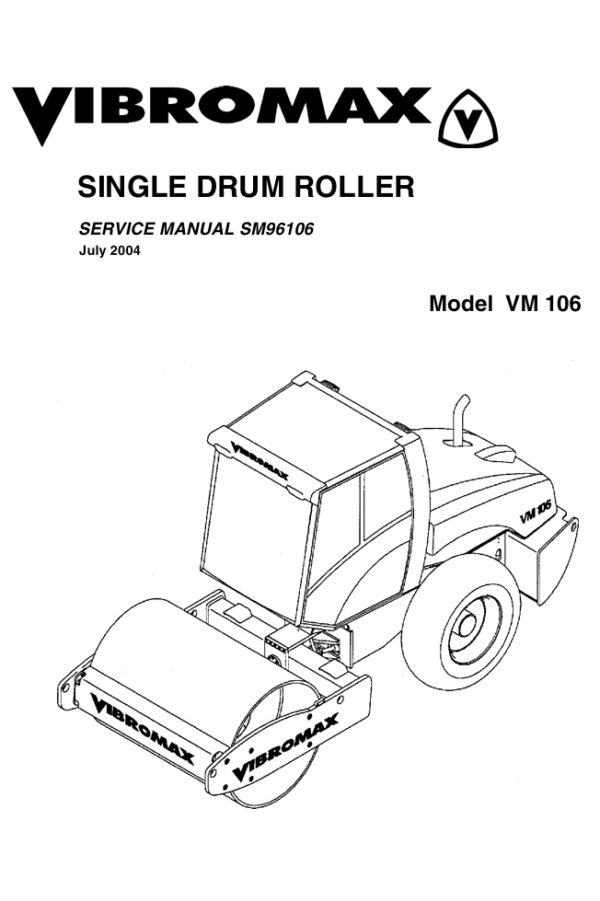 Service repair manual for Vibromax VM106 roller, detailing maintenance and repair procedures for optimal performance