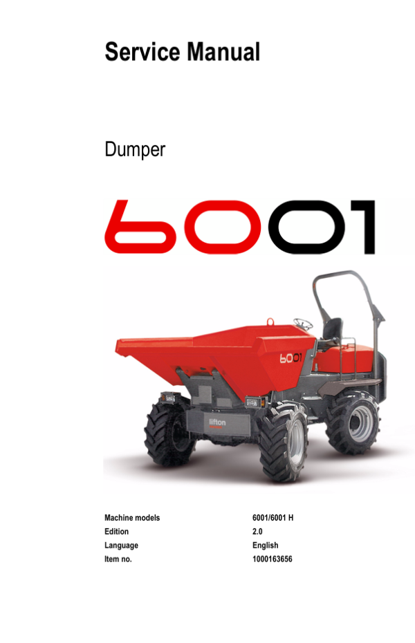 Detailed service and repair manual for the Neuson 6001 Dumper, including troubleshooting and maintenance