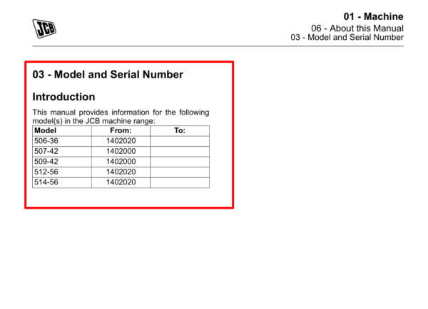 Service repair manual for JCB 507-42 Telehandler, detailing maintenance and troubleshooting procedures