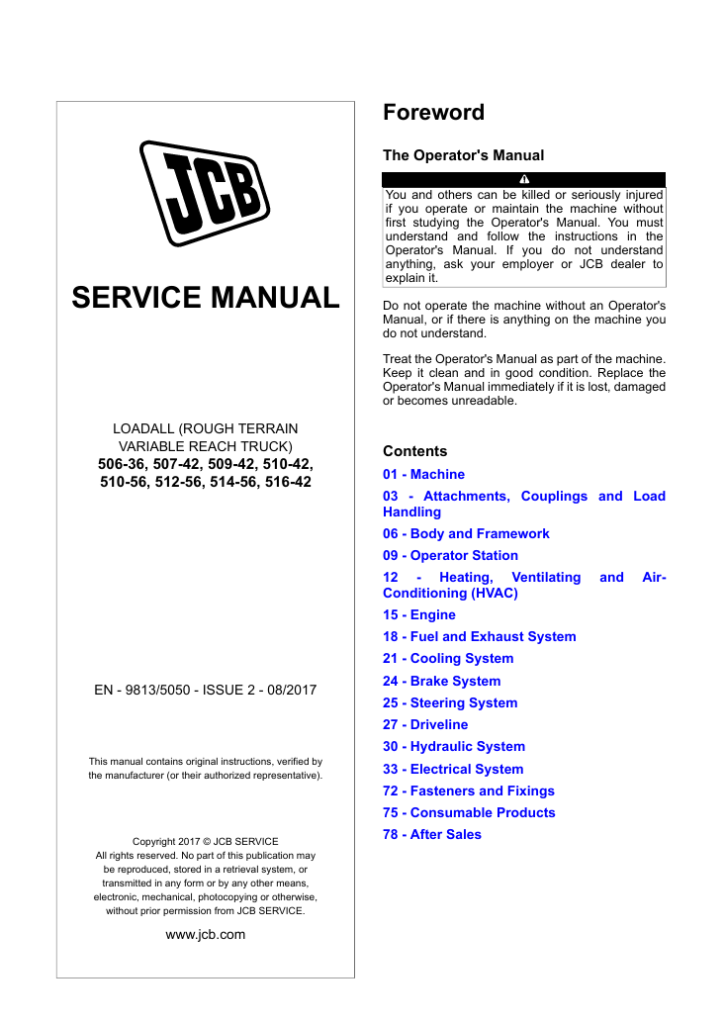 JCB 51456 Loadall Service Repair Manual