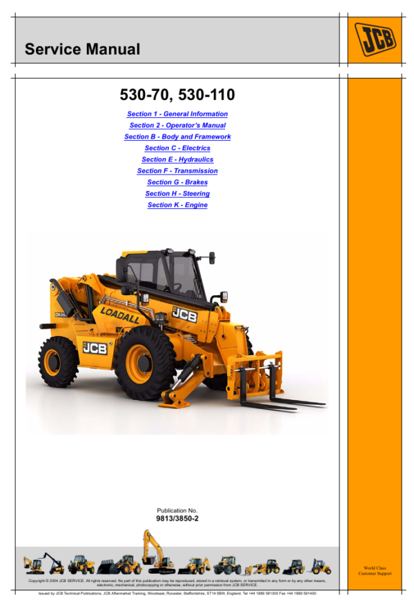 Comprehensive service repair manual for the JCB 530-110 Loadall, covering essential maintenance guidelines